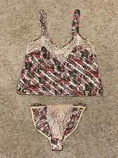 Vtg Victoria's Secret Gold Label Paisley Roses Camisole Panty Set Size P