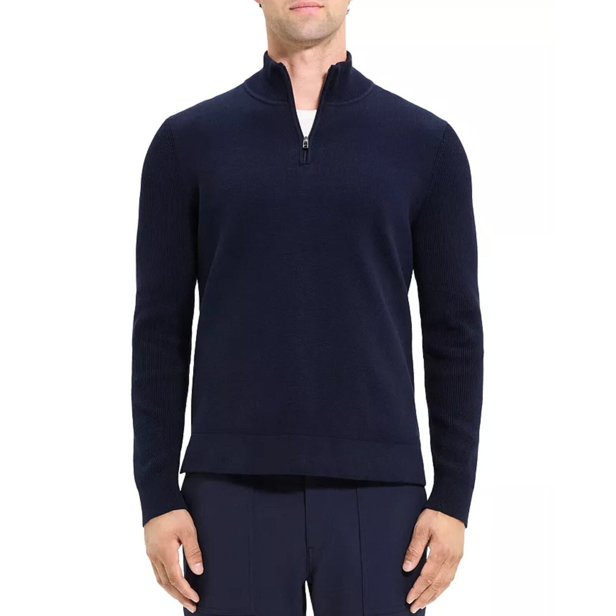 THEORY Walton Cotton Quarter Zip Stand Collar Sweater Baltic