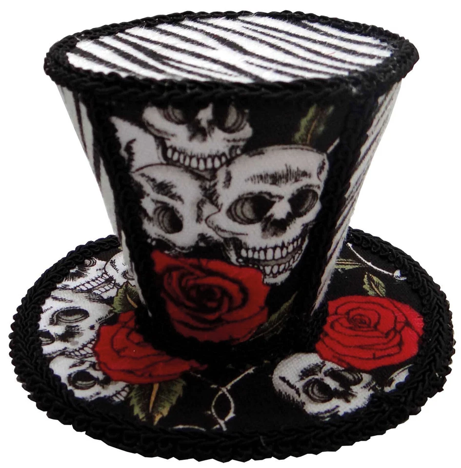 ORLOB HANDEL FASCHING Mini-Hut Ruby schwarz weiß mit Totenkopf Hut NEU