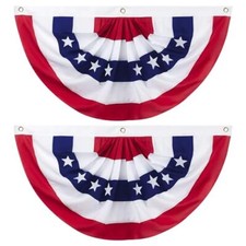 2 x 4 Ft American Pleated Fan Flag, USA Patriotic Half Fan Bunting red-2pcs