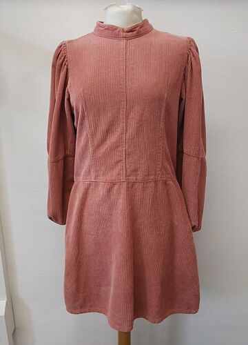 Topshop, Pink Corduroy Long Sleeve 100% Cotton Dress, UK Size 14 NWT RRP £39.99 - Picture 1 of 13