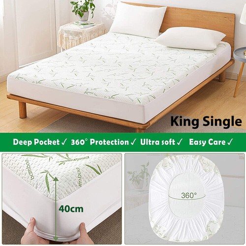 Bamboo Waterproof Mattress Protector Matress Cover Single King Queen Double Bed - Picture 19 of 21