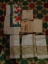 Vintage lot of 7 1960s-70s Kitchen Linens & Towels from Rose Marie Estate