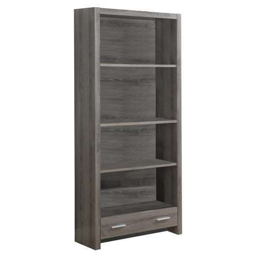 Monarch Specialties BOOKCASE - 71"H / DARK TAUPE WITH A STORAGE DRAWER (I 7087)
