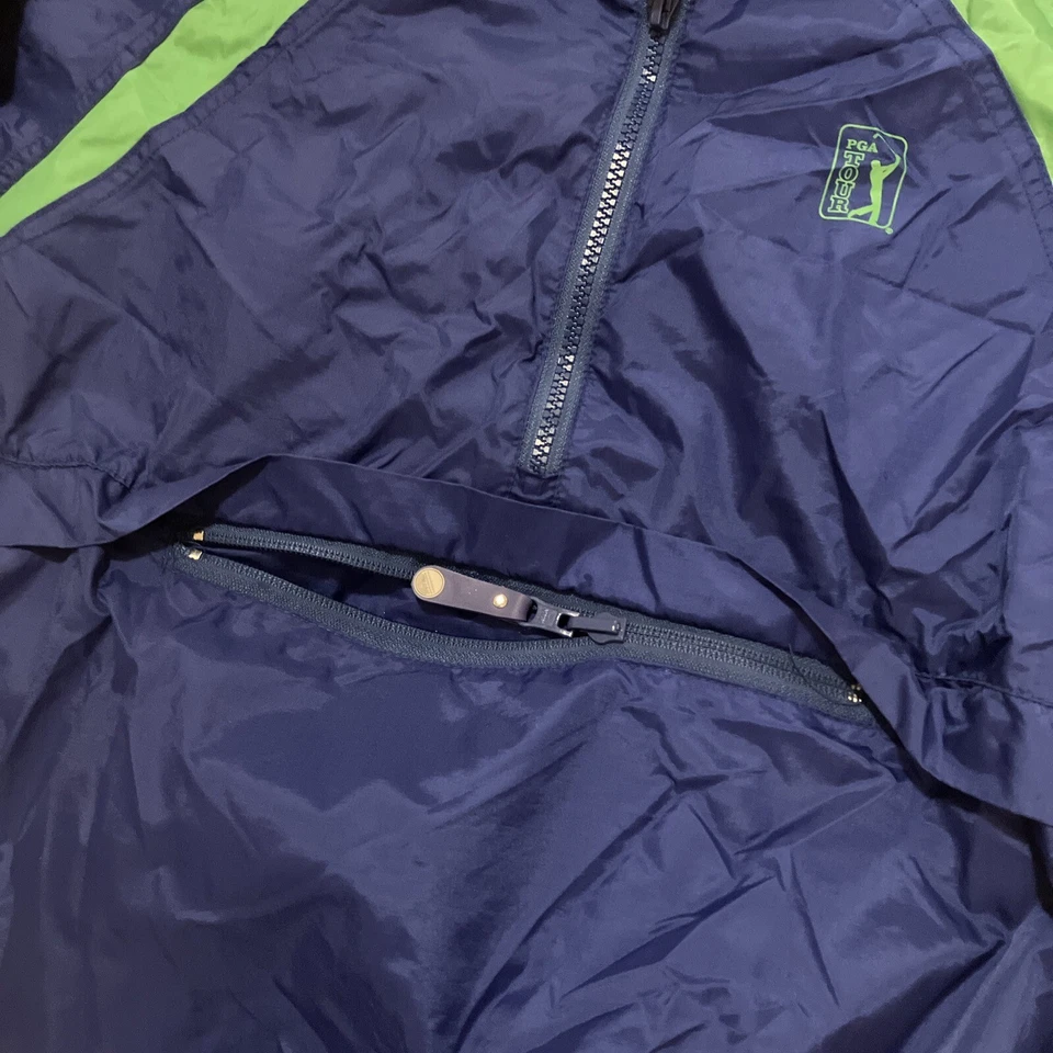 Chaqueta cortavientos vintage PGA Tour azul verde bolsa cremallera logotipo de golf para mujer grande” Foto 3 de 4