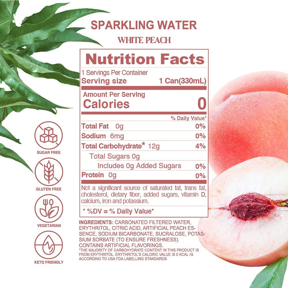 CHI FOREST Sparkling Water White Peach - 6 pack 11.16 fl oz cans