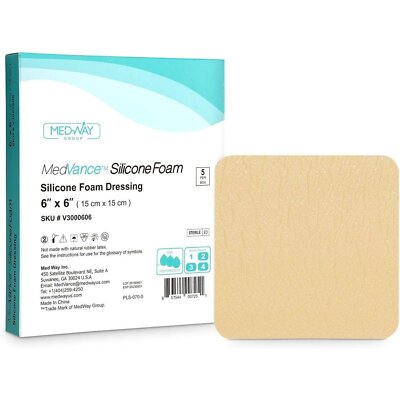 MedVance Silicone Non-Bordered Adhesive Wound Dressing, 6''x6'', Box of 5