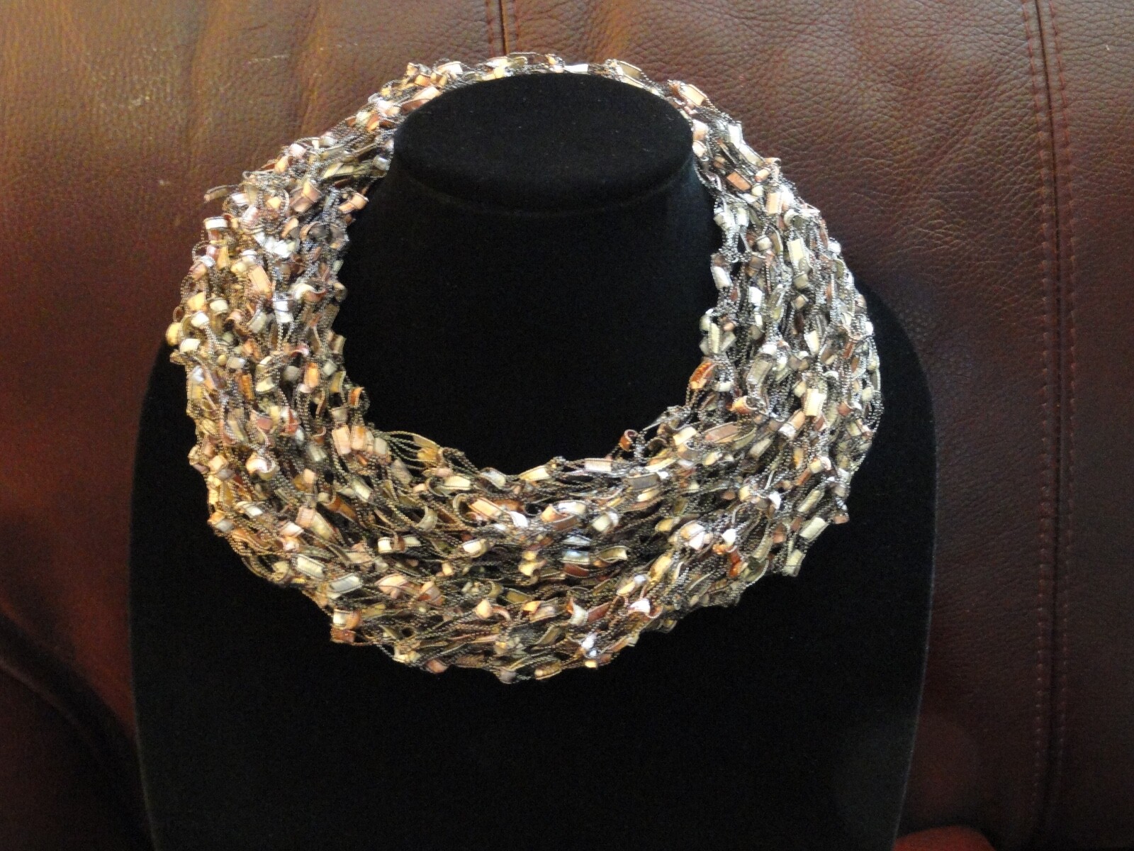 Bling Fashion Scarf, Handcrafted, Trellis Yarn, Shades of Gold plus Black