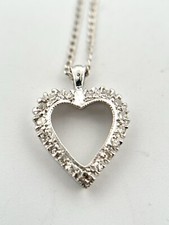 14k White Gold Heart Pendant With Natural Diamonds And Chain