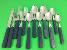 13 Mixed Pieces HTF Mikasa Charleston Navy Blue Stainless Flatware Forks Spoons