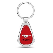 Ford Mustang Script Red Dome Mirror Chrome Metal Teardrop Key Chain