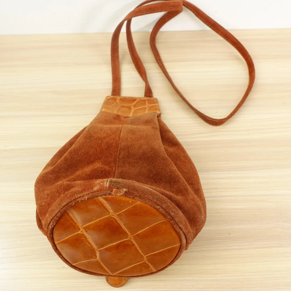 Cartera de cuero de cocodrilo mendigo DE COLECCIÓN marrón cocodrilo gamuza bandolera bolsa Maxx Foto 2 de 4