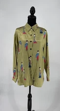 Maggy London Silk Button Up Shirt Women’s Green Multicolor Size 10