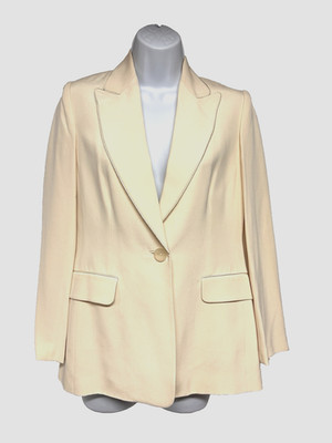 Bloomingdales 100% Silk Blazer Off White 1 Button Lined Women's Petite Size 6P