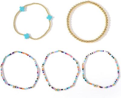 Cross Gold Beaded Bracelet Stack Set for Women,Bohemian Stackable Colorful Seed