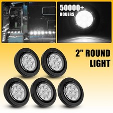 5x 2" Round 9 LED White Side Lights Marker Lamps W/ Black Grommet For Truck UTV
