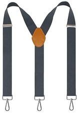 Suspenders for Men 3 Swivel Hooks 1.4 Inch Wide Adjustable Elastic Dark Grey