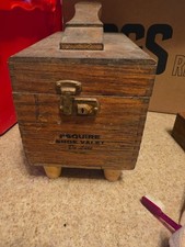 Esquire Shoe Valet de Luxe Wooden Shoeshine Cleaning Kit Box 2 Brushes Vintage