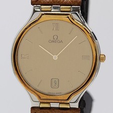 Omega De Ville Round Date Quartz Mens Watch Champagne Dial Timepiece