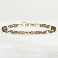 3mm Smoky Quartz Bracelet, Faceted Minimal Gemstone, 14k Gold Filled