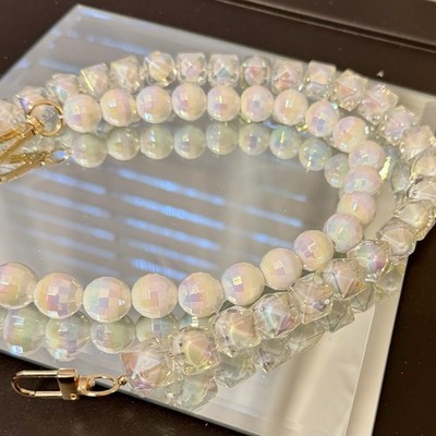 New White Opal Essence Disco Pearl & Crystal Pearl Bag Chain Duo