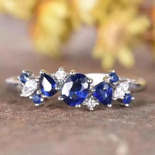 2Ct Oval Cut Lab Created Blue Sapphire 14K White Gold Plated Women Wedding Ring