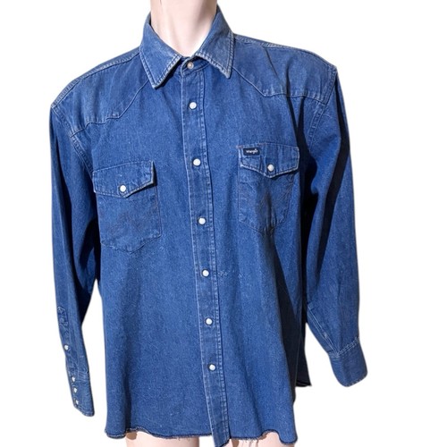 Wrangler Vintage Long Sleeve Denim Pearl Snap Western Shirt Men’s XL 2XL - Picture 1 of 8