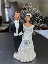 Vintage 1950 Chaulk ware Bride and Groom Wedding Cake Topper