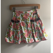VINTAGE Matilda Jane Girls Floral Pleated Skirt Pink/Green Size 8 Elastic Waist