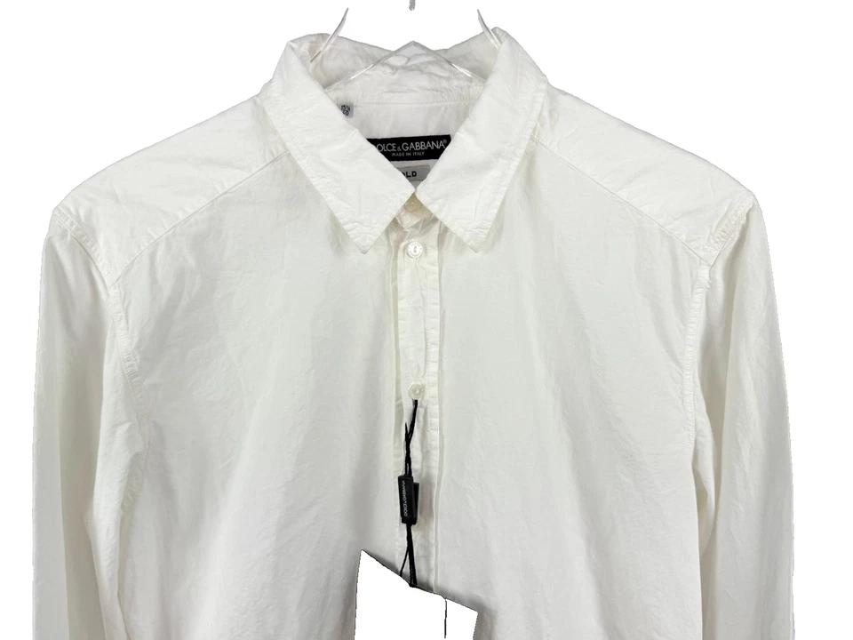 Camisa de vestir Top Dolce & Gabbana nueva con etiquetas auténtica para hombre talla 40 15 3/4 blanca con cuello de algodón Foto 2 de 4