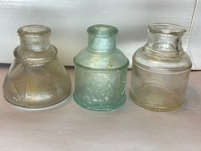 Antique Lot of 3 CORK TOP INK BOTTLES, Aqua Barrell, 1800s Cone, Sheaffers Skrip