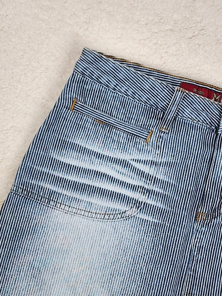 Mudd Y2K Jean a Rayas Lápiz Espalda Abertura Falda Colegiala Informal Envejecido 7 Foto 3 de 4