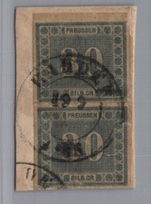 Prusse Michel n° 21 paire verticale oblitérée / lettre