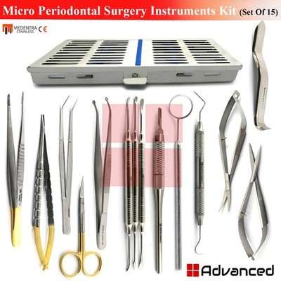 15 Pcs Micro Periodontal Surgery Kit Dental Instrument Set With Cassette Tray