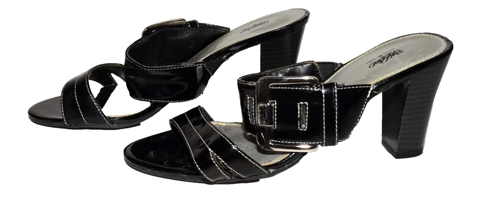 Mossimo Porta 黑色人造漆皮拖鞋凉鞋 7M 码 — 第 3/4 张图片