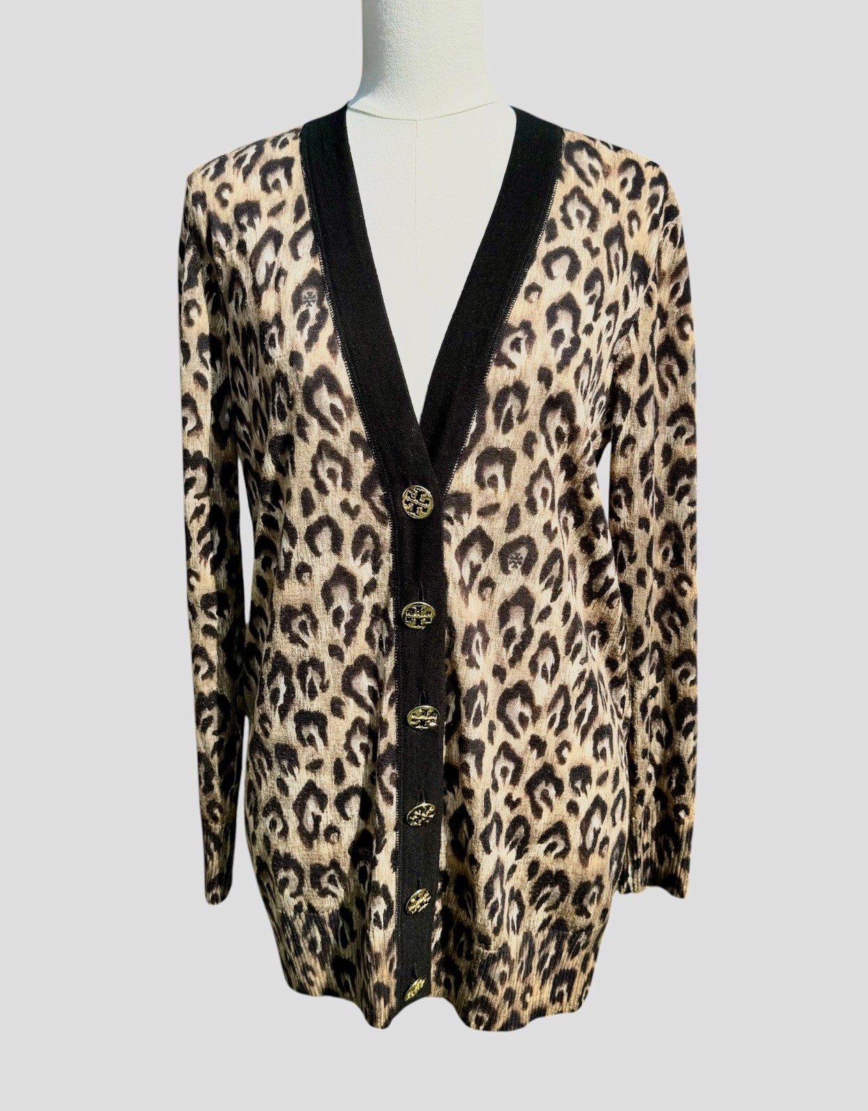 Tory Burch Rare Women’s Leopard  Print Cardigan 100percent  Wool  Long Sweater  Size S image 2