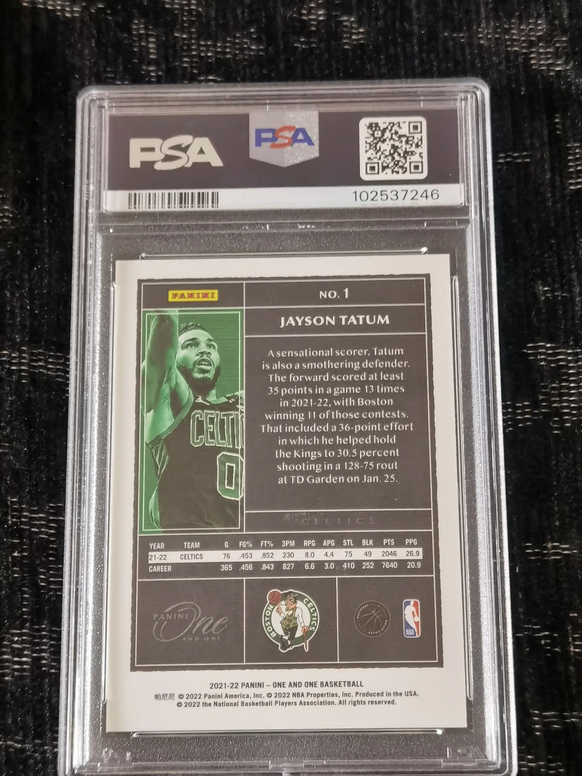 2021-22 Panini One And One Jayson Tatum #1 FOTL Pink /6 psa Boston -652.120 KV89 view 3