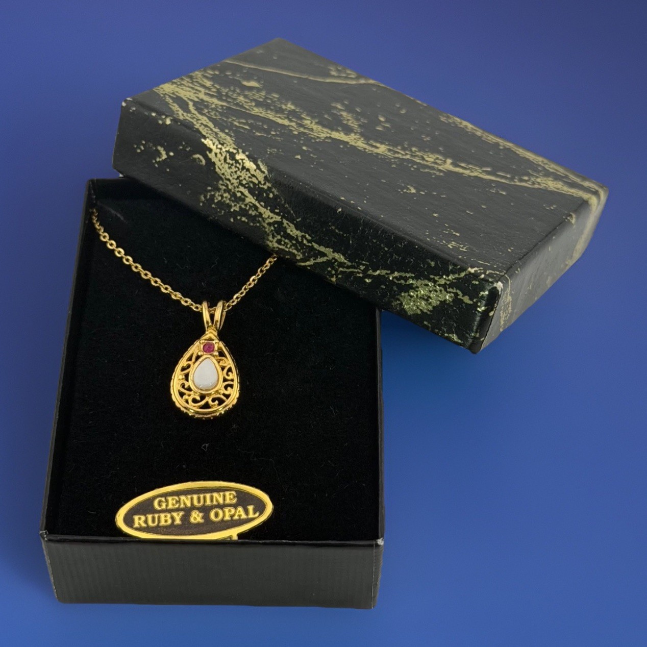 Vintage Van Doran Ruby Opal Teardrop Pendant Neck… - image 1