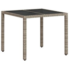 Patio Table with Glass Top Outdoor Furniture Light Gray Poly Rattan vidaXL