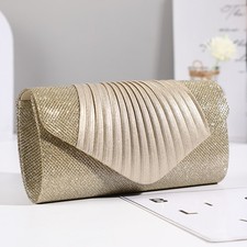 Champagne Square Pleated Evening Bag for Ladies - Elegant Retro Design