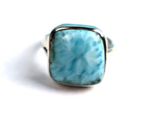 Unusual Pattern Natural Sky Blue Larimar .925 Sterling Silver Ring 7