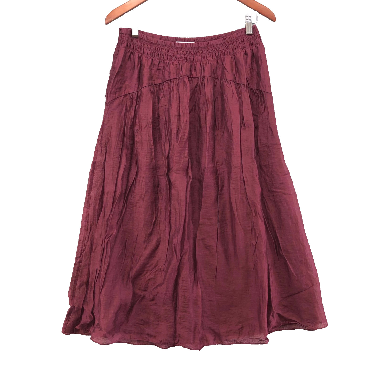 Vince Maxi Skirt Womens Medium Burgundy Elastic Waist Flowy Pull On Lined Boho-image