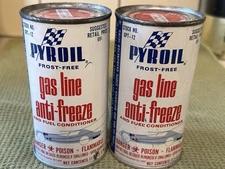 2 Original NOS Vintage PYROIL GAS LINE ANYI-FREEZE 11-1/2 oz Metal CAN OLD FULL