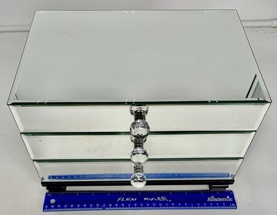 Mirrored Glass Jewelry Box Black Velvet Lined