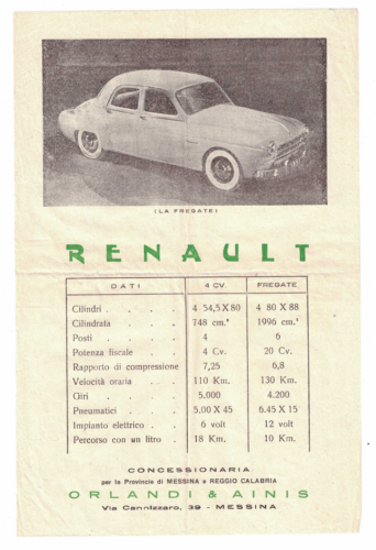 Pubblicità anni '50 Renault La Fregate advertising reklame   - Photo 1/1