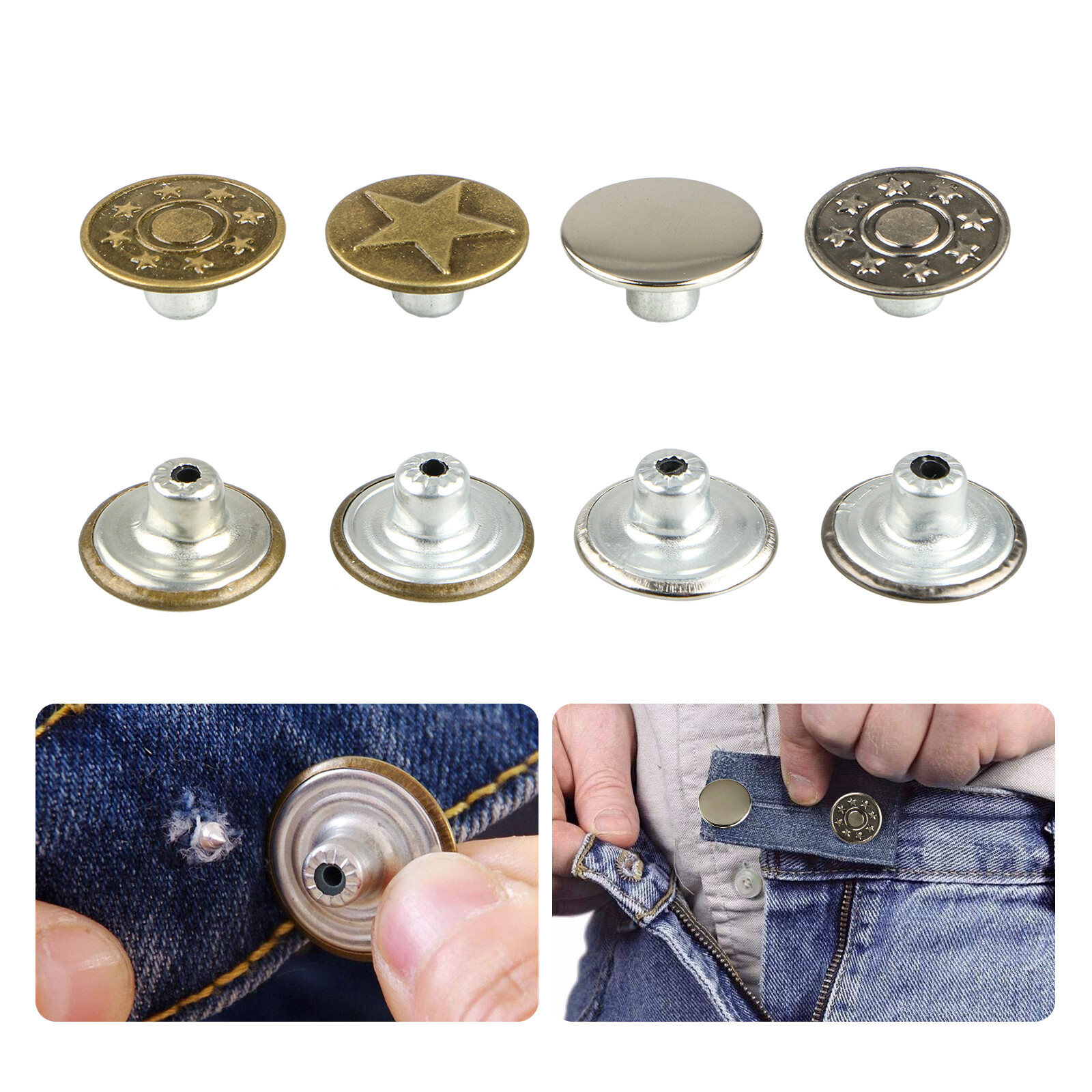 40 Sets Metal Jeans Tack Button Fastener Replacement Kit For NoSew