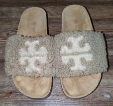 Tory Burch Double T Shearling Flatform Slides womens size 7