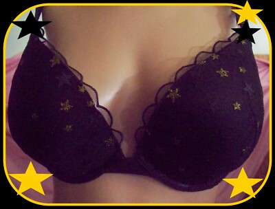 40DD  Black Gold STAR Mesh Extreme Lift Victorias Secret Plunge PushUp UW Bra 