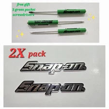 2PK SNAP ON TOOL BOX LOGO EMBLEM Chrome Plastic Badge Decal 8" + 3 Green Drivers