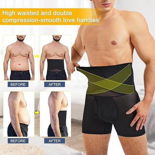 2x Men Compression High Waist Boxer Shorts Tummy Slim Body Shaper Girdle Panties - Picture 4 of 23